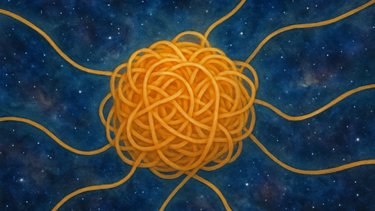 pasta noodles in outerspace